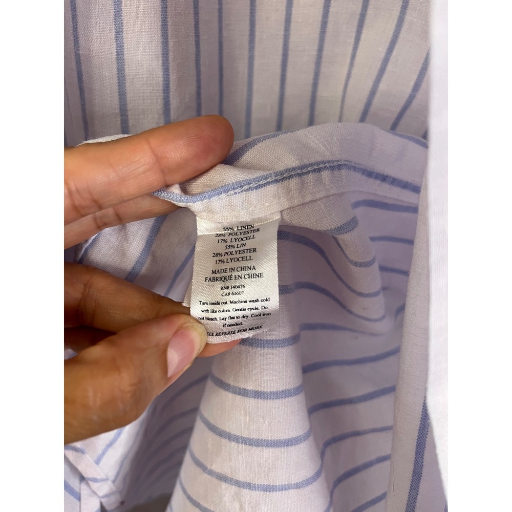 Faherty Shirt Dress White Blue Striped Linen Blend Sz L - Picture 7 of 9